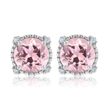 3.5 Carat Round Cut - Pink Tourmaline - October Birthstone Stud Earrings Halo Milgrain in 18K White Gold over Silver