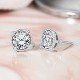 3.5 Carat Round Cut - Cubic Zirconia - April Stud Earrings Halo Milgrain in 18K White Gold over Silver