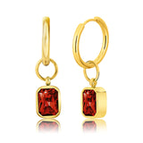 2 Carat Emerald Cut - Garnet - January Birthstone Bezel Huggie Hoop Earrings - 18K Yellow Gold Plating