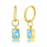 2 Carat Emerald Cut - Aquamarine - March Birthstone Bezel Huggie Hoop Earrings - 18K Yellow Gold Plating