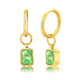 2 Carat Emerald Cut - Peridot - August Birthstone Bezel Huggie Hoop Earrings - 18K Yellow Gold Plating