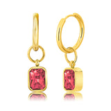2 Carat Emerald Cut - Ruby - July Birthstone Bezel Huggie Hoop Earrings - 18K Yellow Gold Plating