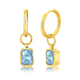 2 Carat Emerald Cut - Alexandrite - June Birthstone Bezel Huggie Hoop Earrings - 18K Yellow Gold Plating