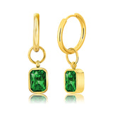 2 Carat Emerald Cut - Emerald - May Birthstone Bezel Huggie Hoop Earrings - 18K Yellow Gold Plating