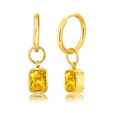 2 Carat Emerald Cut - Citrine - November Birthstone Bezel Huggie Hoop Earrings - 18K Yellow Gold Plating