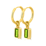2 Carat Emerald Cut - Peridot - August Birthstone Bezel Huggie Hoop Earrings - 18K Yellow Gold Plating