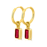 2 Carat Emerald Cut - Garnet - January Birthstone Bezel Huggie Hoop Earrings - 18K Yellow Gold Plating