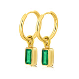 2 Carat Emerald Cut - Emerald - May Birthstone Bezel Huggie Hoop Earrings - 18K Yellow Gold Plating
