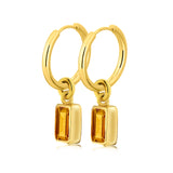 2 Carat Emerald Cut - Citrine - November Birthstone Bezel Huggie Hoop Earrings - 18K Yellow Gold Plating