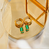 2 Carat Emerald Cut - Emerald - May Birthstone Bezel Huggie Hoop Earrings - 18K Yellow Gold Plating