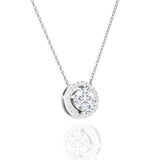 3 Carat Round Cut Cubic Zirconia Halo Pendant Necklace in 18K White Gold over Silver