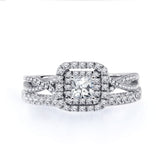 1.25 ct - Square Moissanite - Double Halo - Twisted Band - Vintage Inspired - Pave - Wedding Ring Set in 10K White Gold