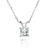Claw Set Solitaire 1 Carat Princess Cut Certified Moissanite Double Bail Pendant Necklace in White Gold