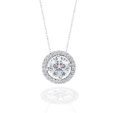 3 Carat Round Cut Cubic Zirconia Halo Pendant Necklace in 18K White Gold over Silver