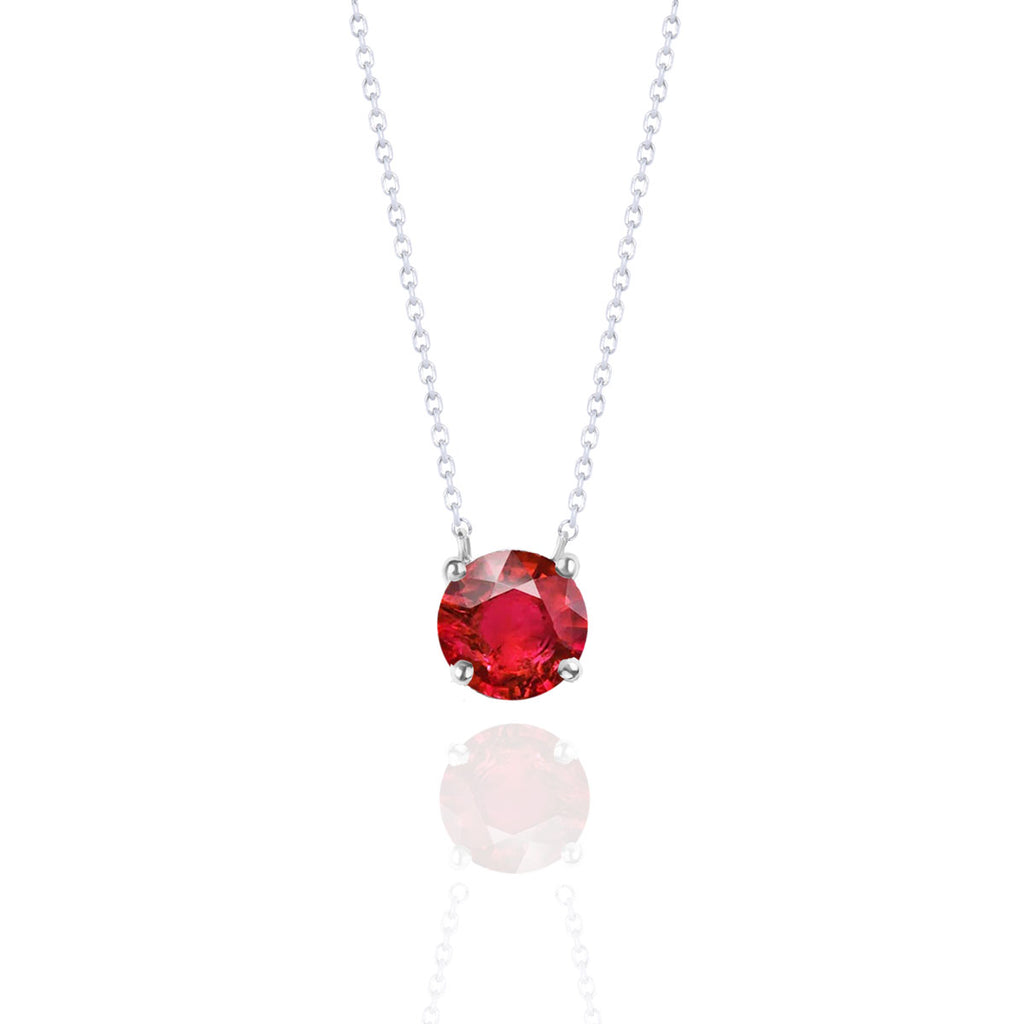1 Carat Round Cut Lab-Created Ruby Solitaire Pendant Necklace in 18k White Gold Over Silver