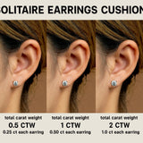 4 Prong - 0.20 Carat Cushion Cut Certified Lab Diamond - Solitaire Stud Earrings - 18K White Gold Plating Over Silver