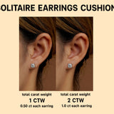Certified - 4 Prong - 1 Carat Cushion Cut Moissanite - Solitaire Stud Earrings - 18K Rose Gold Plating Over Silver