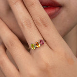 Trio Custom Birthstone Pear cut Engagement ring for women in 18k white gold over silver