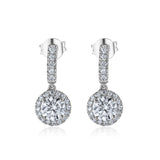 Sparkling 1.25 Ct Round cut Certified Lab Diamond Halo Drop Earrings in 18K White Gold Plating over Silver for Women
