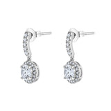 Sparkling 1.25 Ct Round cut Certified Lab Diamond Halo Drop Earrings in 18K White Gold Plating over Silver for Women
