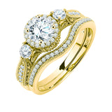 1.30 Ct Round Lab Diamond  -  Vintage Accent Bridal Set