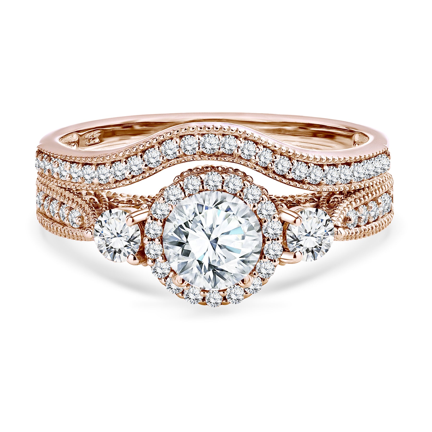 Certified 1.45 Ct Round Lab Diamond  -  Vintage Accent Bridal Set