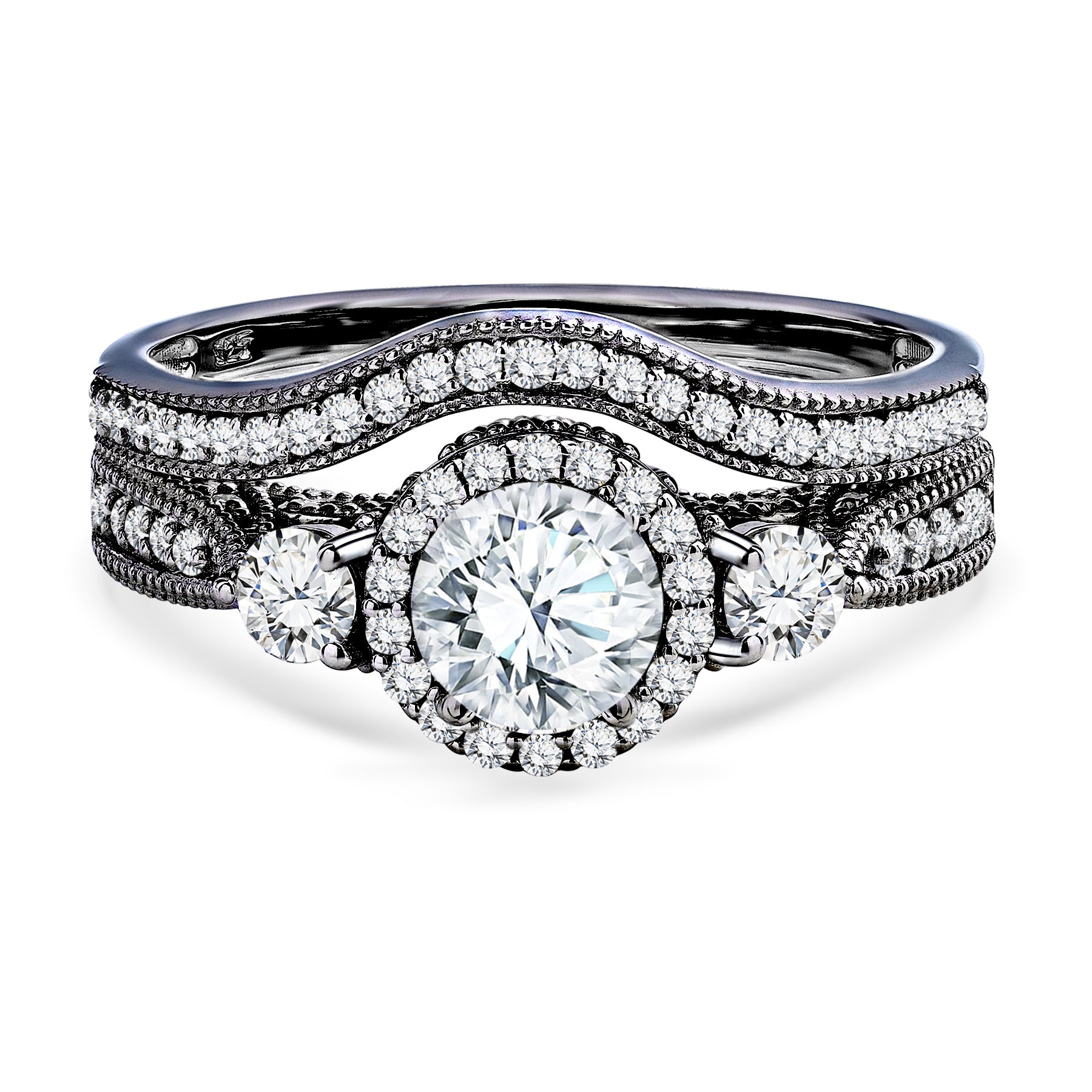 Certified 1.45 Ct Round Lab Diamond  -  Vintage Accent Bridal Set