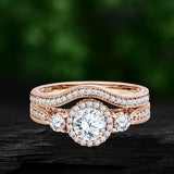 1.30 Ct Round Lab Diamond  -  Vintage Accent Bridal Set
