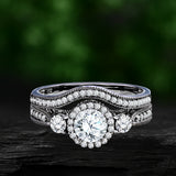 1.30 Ct Round Lab Diamond  -  Vintage Accent Bridal Set