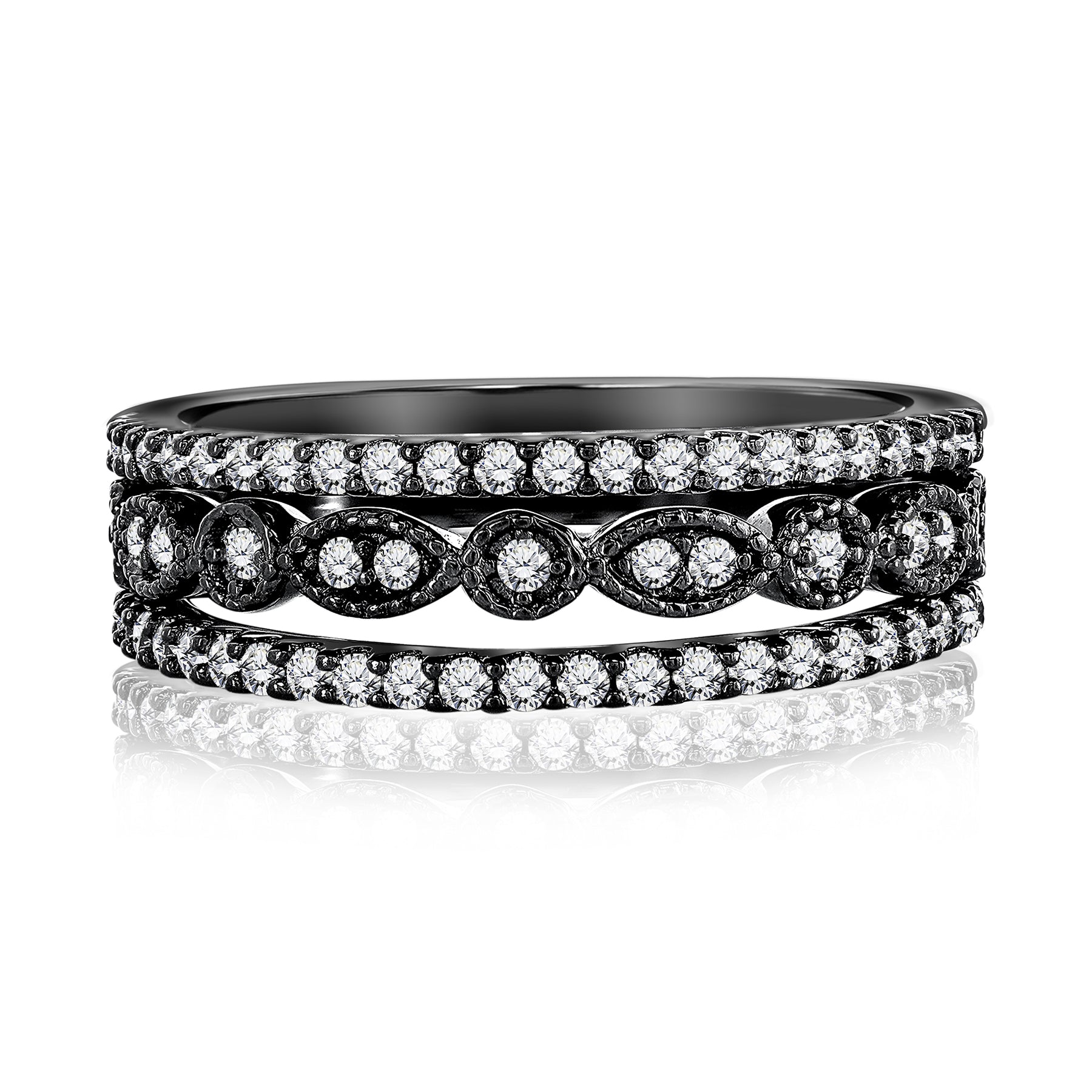 1 Carat Round cut Art Deco Wedding Ring Band Trio Set