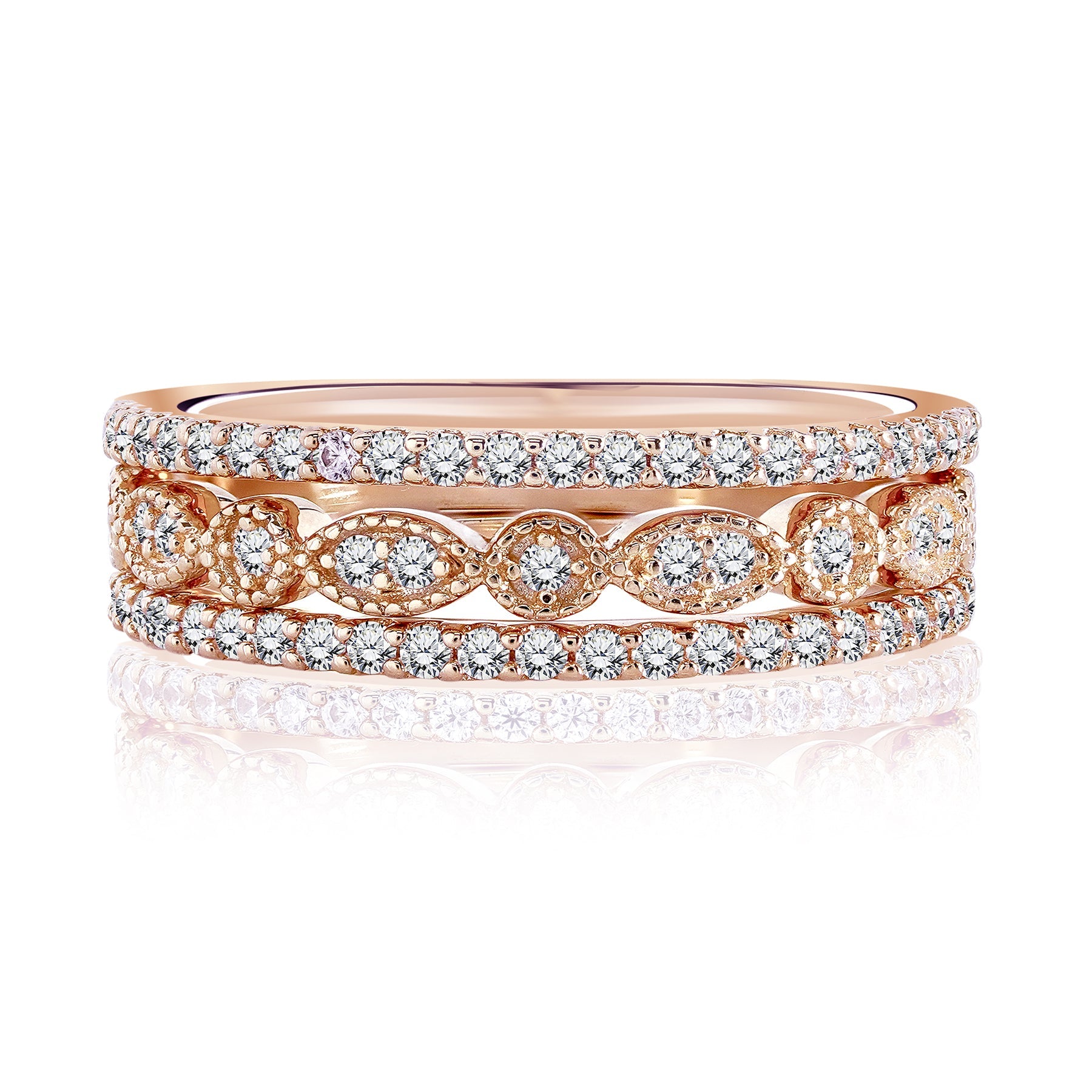 1 Carat Round cut Art Deco Wedding Ring Band Trio Set