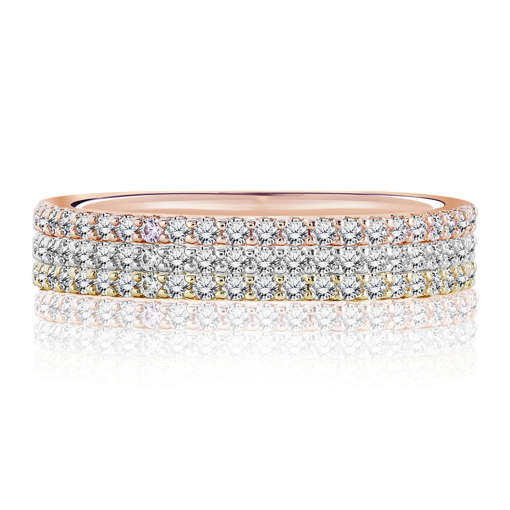 1 Carat trio Diamond Wedding Ring Bands in White, Yellow and Rose Gold for Women