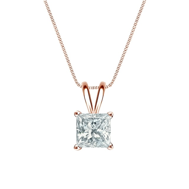 Certified Beautiful 1 Carat Princess Cut Moissanite Pendant Necklace In 18K Yellow Gold Plating Over Silver