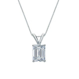 Certified Dazzling 1 Carat Emerald Cut Moissanite Pendant Necklace In 18K White Gold Plating Over Silver
