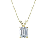 Certified Dazzling 1 Carat Emerald Cut Moissanite Pendant Necklace In 18K White Gold Plating Over Silver