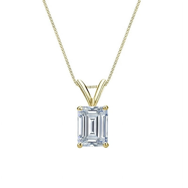 Certified Dazzling 1 Carat Emerald Cut Moissanite Pendant Necklace In 18K White Gold Plating Over Silver