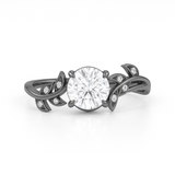 Vine Design 1.05 ct Round Moissanite Leaf Engagement Ring