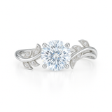 Vine Design 1.05 ct Round Moissanite Leaf Engagement Ring