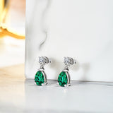 Classic 2.5 Carat Round and Pear Cut Dangle - Emerald - May Birthstone Earrings in 18k White Gold over Silver, Women