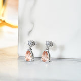 Classic 2.5 Carat Round and Pear Cut Dangle - Pink Tourmaline - October Birthstone Earrings in 18k White Gold over Silver, Women