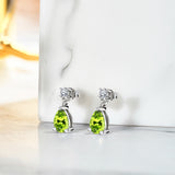 Classic 2.5 Carat Round and Pear Cut Dangle - Peridot - August Birthstone Earrings in 18k White Gold over Silver, Women