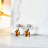 Classic 2.5 Carat Round and Pear Cut Dangle - Citrine - November Birthstone Earrings in 18k White Gold over Silver, Women