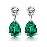 Classic 2.5 Carat Round and Pear Cut Dangle - Emerald - May Birthstone Earrings in 18k White Gold over Silver, Women