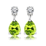 Classic 2.5 Carat Round and Pear Cut Dangle - Peridot - August Birthstone Earrings in 18k White Gold over Silver, Women