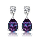 Classic 2.5 Carat Round and Pear Cut Dangle - Alexandrite - June Birthstone Earrings in 18k White Gold over Silver, Women