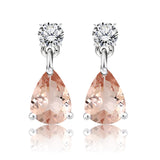 Classic 2.5 Carat Round and Pear Cut Dangle - Pink Tourmaline - October Birthstone Earrings in 18k White Gold over Silver, Women