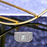 Classic 1.2 Carat Princess Cut Halo Clustered Bordered Moissanite Men's Wedding Ring Band in 18K White Gold over Silver