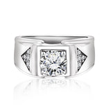 Unique 1 Carat Round Cut Moissanite Arrow Square Halo Men's Wedding Band Ring in 18K Gold over Silver
