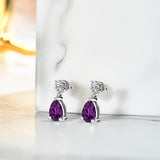 Classic 2.5 Carat Round and Pear Cut Dangle - Amethyst - February Birthstone Earrings in 18k White Gold over Silver, Women