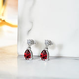 Classic 2.5 Carat Round and Pear Cut Dangle - Garnet - January Birthstone Earrings in 18k White Gold over Silver, Women